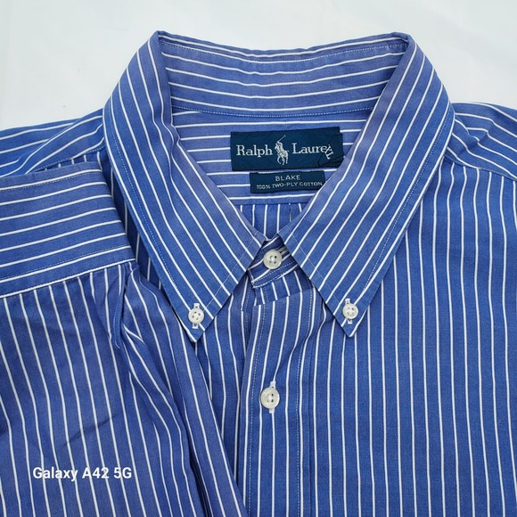 Ralph Lauren Blake Mens XXL Blue Striped Button Down Shirt 100% Two-Ply Cotton - Picture 1 of 7